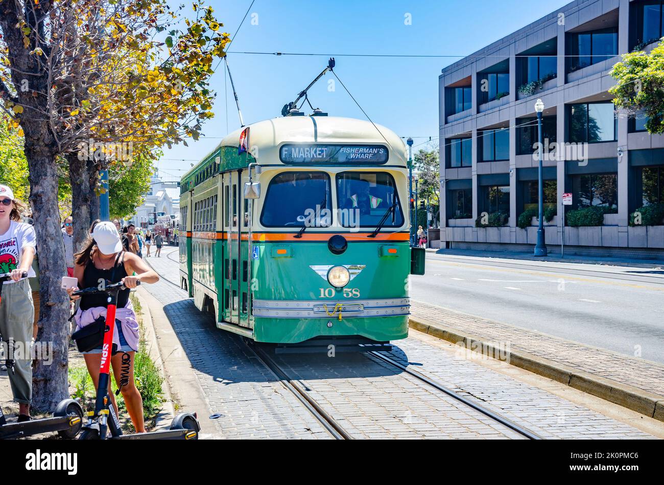 A tram on Embarcadero in San Francisco, California. Stock Photo