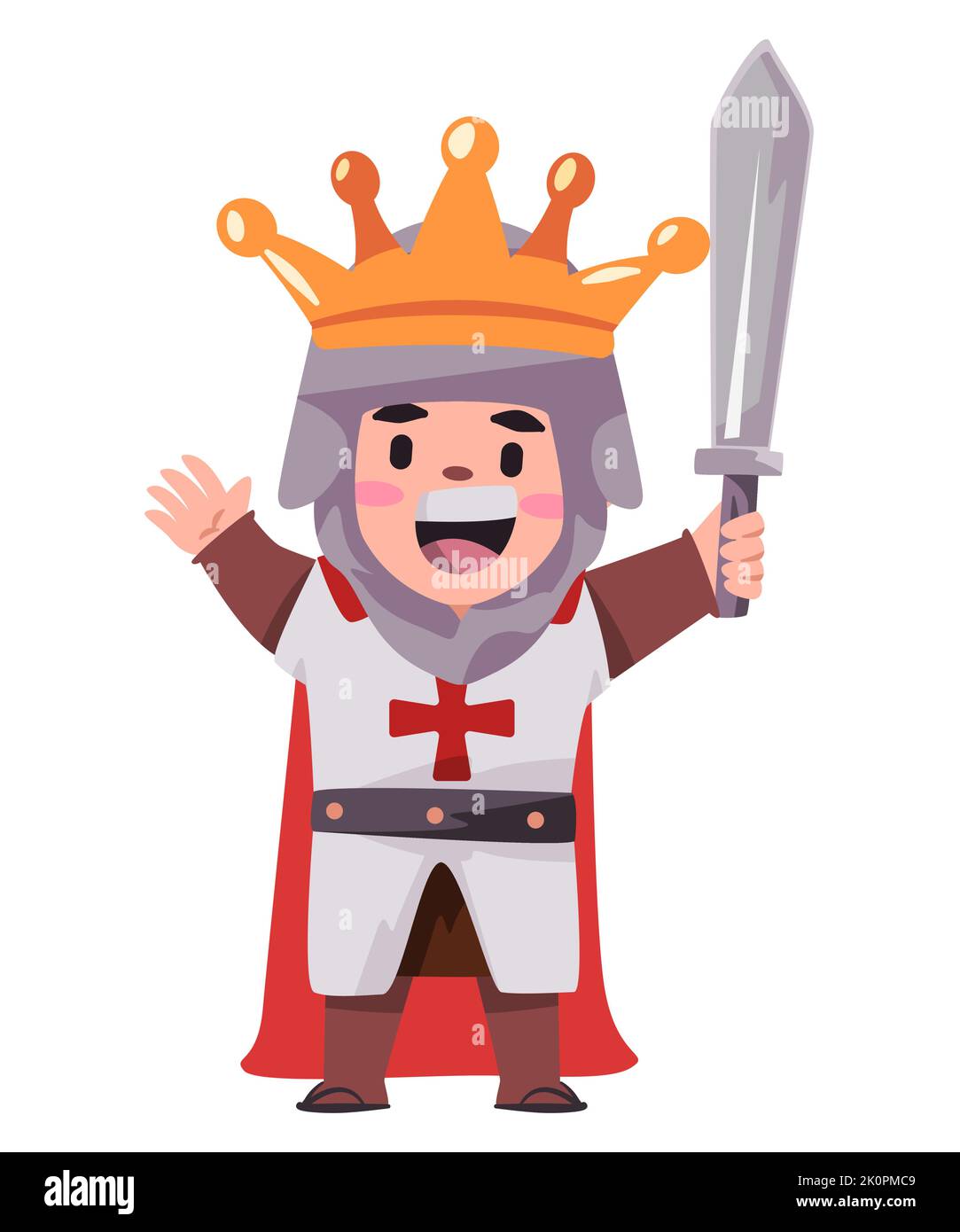kids wearing knight armor with crown holding sword from medieval european ages Stock Vector