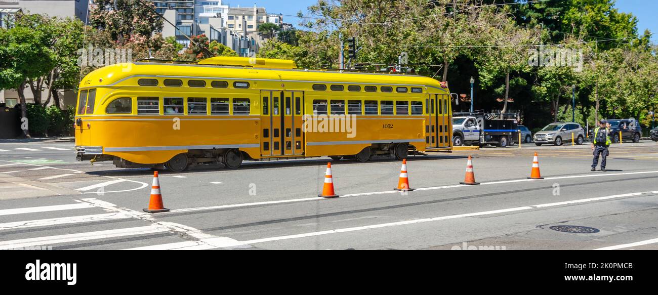 A tram on Embarcadero in San Francisco, California. Stock Photo