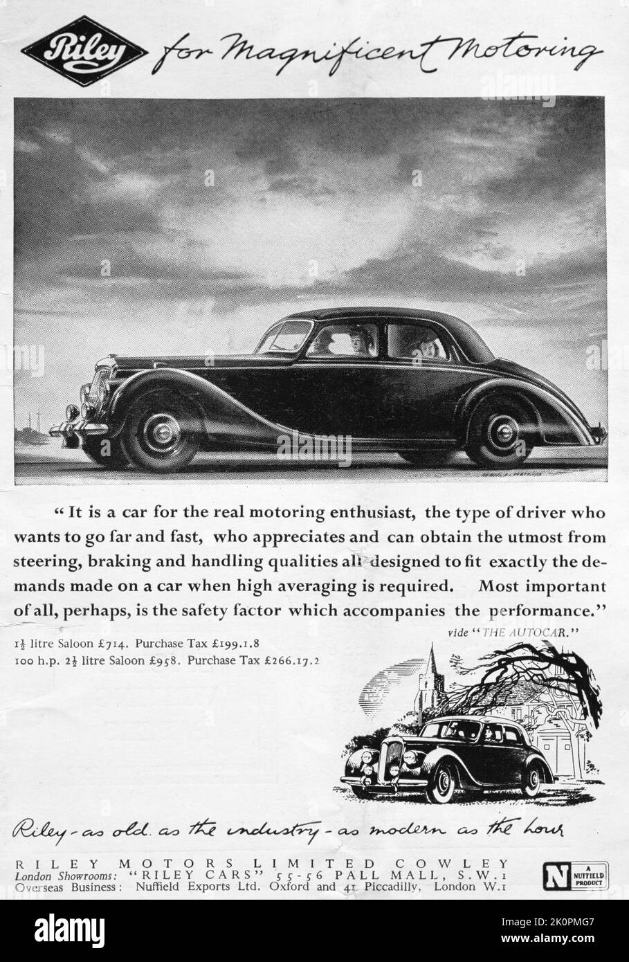 Riley Motors Limited car advert London Illustrated News, 1949 Stock Photo