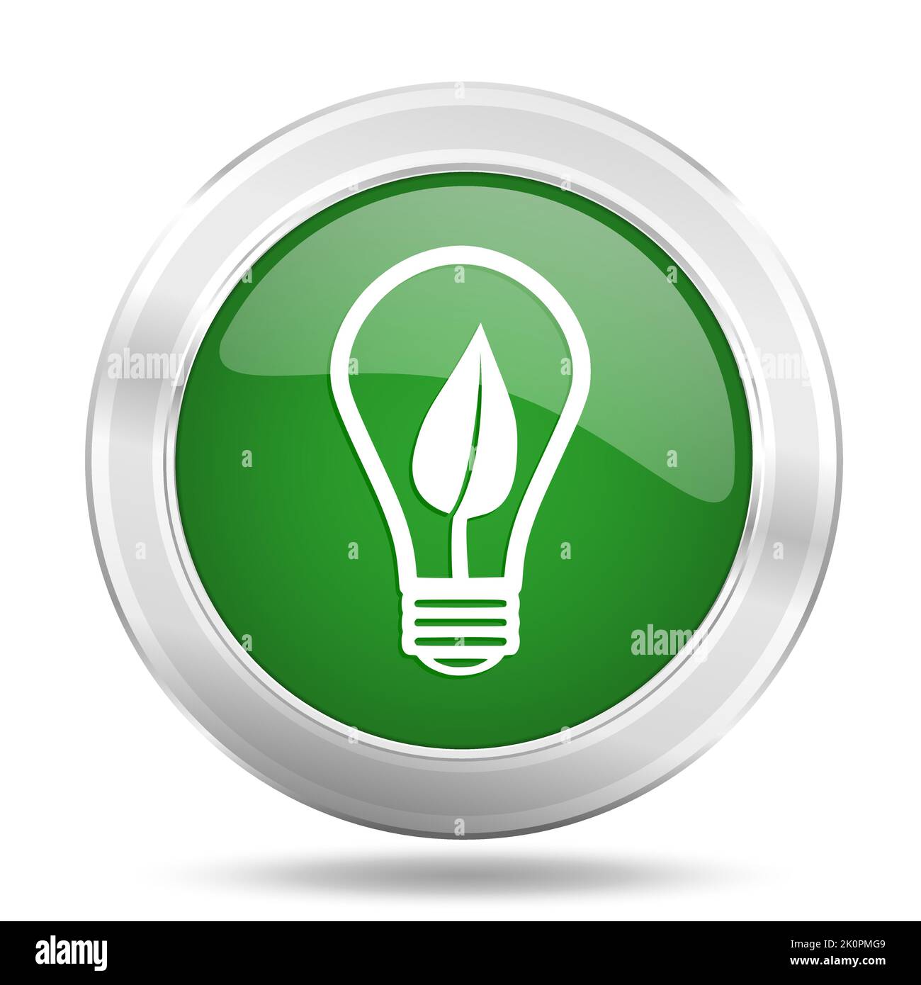 Renewable energy concept green web button, silver metallic vector icon ...