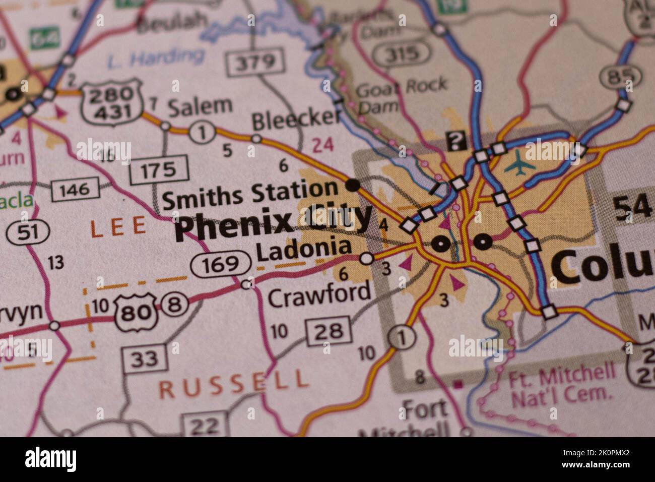 Phenix city alabama on a road map hires stock photography and images