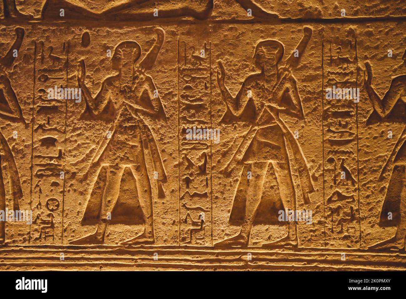 Ancient Egyptian Drawing on the Walls of the Great Temple at Abu Simbel