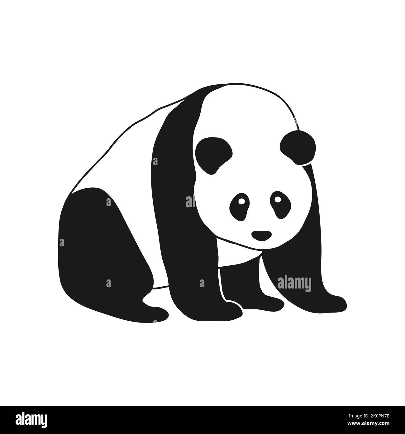 Giant panda full body icon. Simple panda bear sign. Black and white vector illustration. Stock Vector