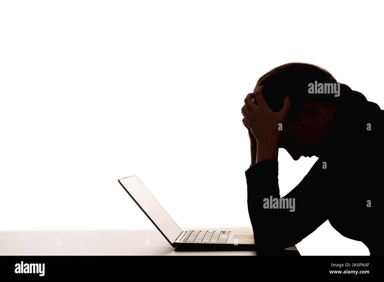 female silhouette overwork burnout woman laptop Stock Photo