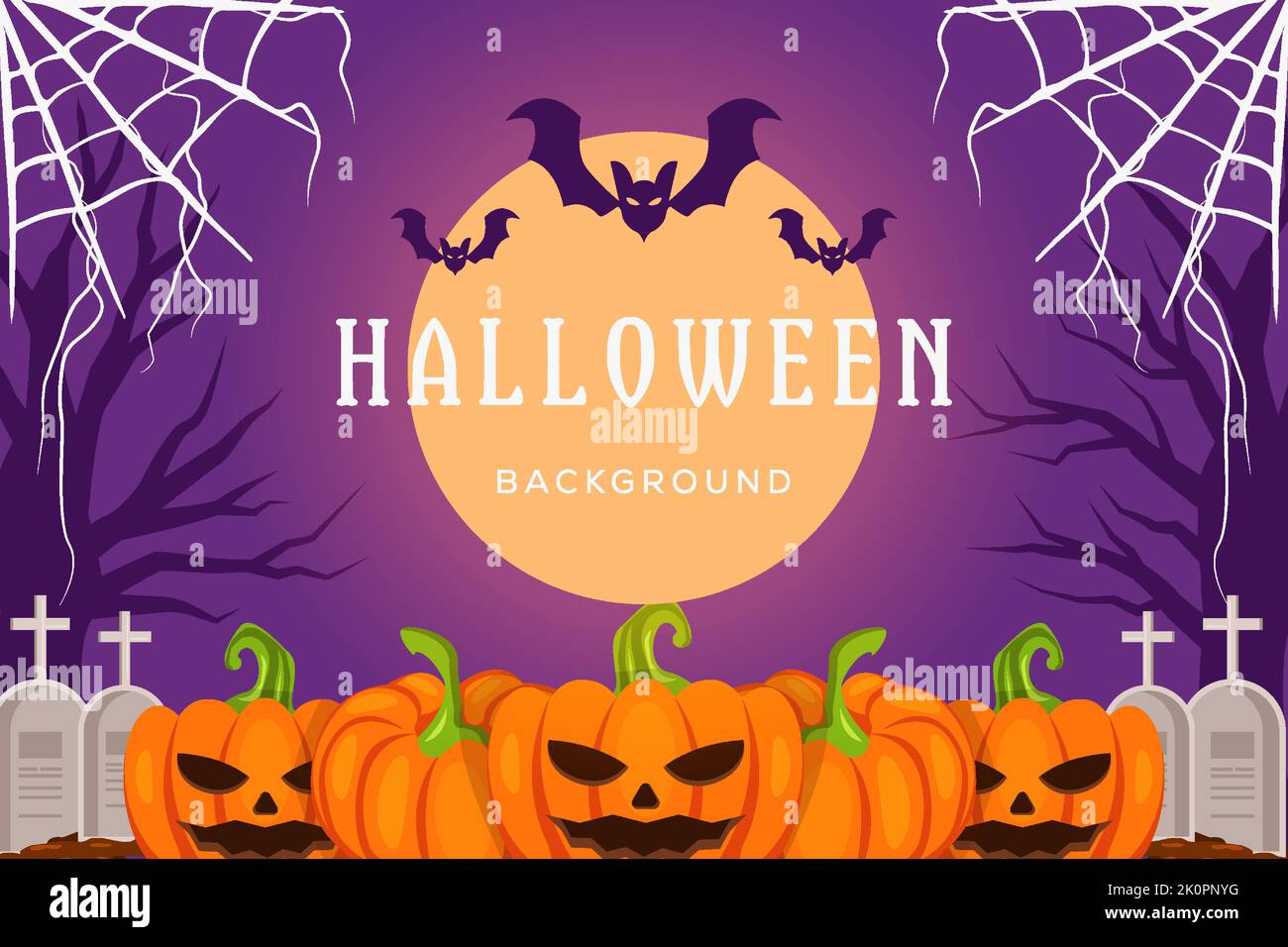 halloween background with pumpkin, bat and spider web Stock Vector