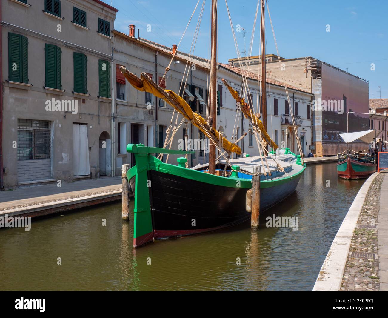 Ship in the historic center of Comacchio Stock Photo
