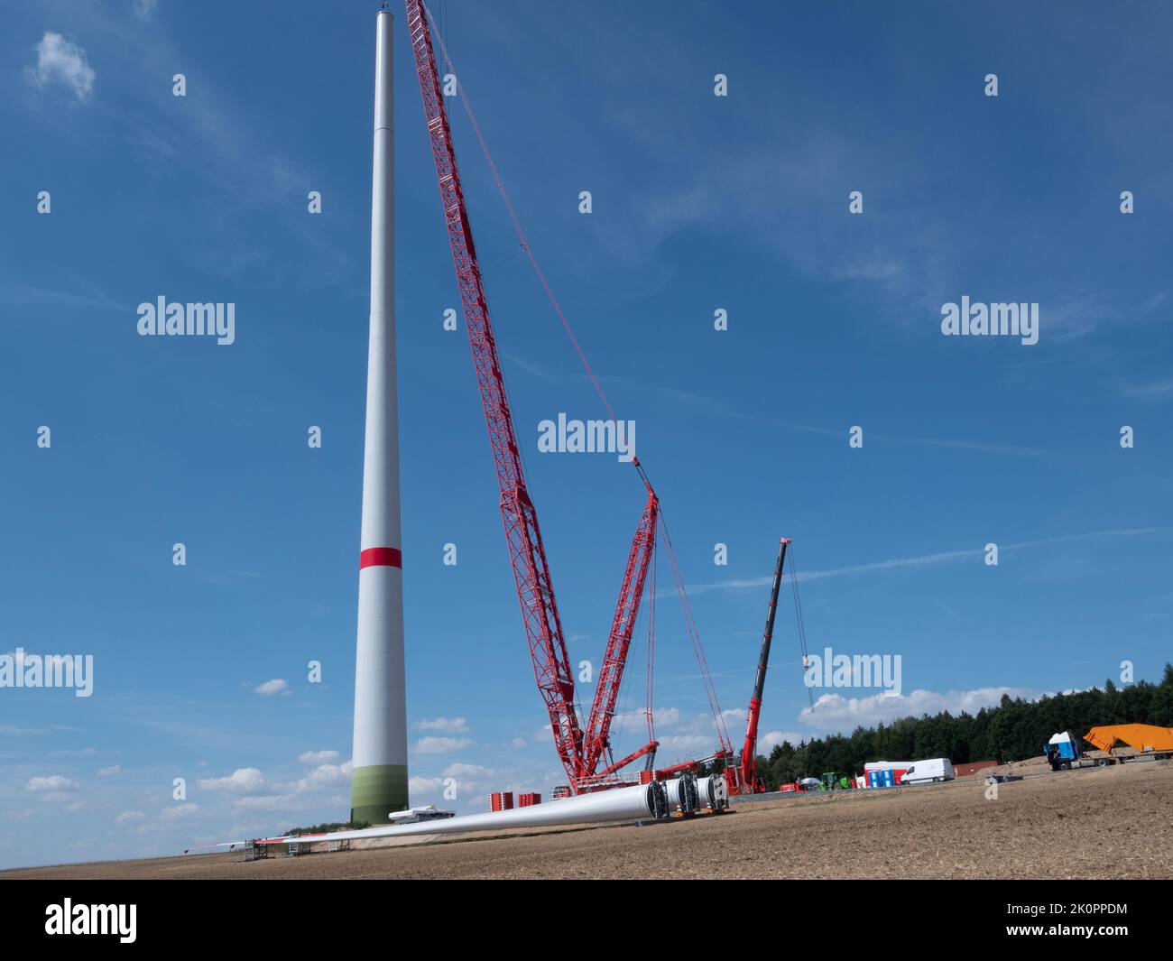 Wind turbine is set up with a crane Stock Photo