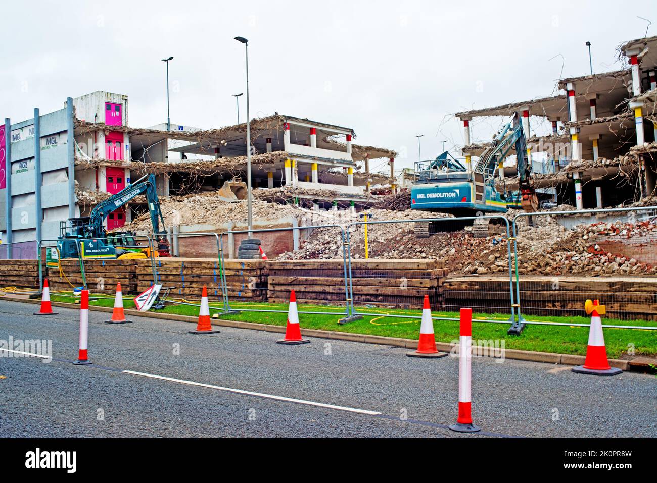 Castlegate Centre Multi Storey Car Park being demolished, Stockton on Tees, Cleveland, England Stock Photo