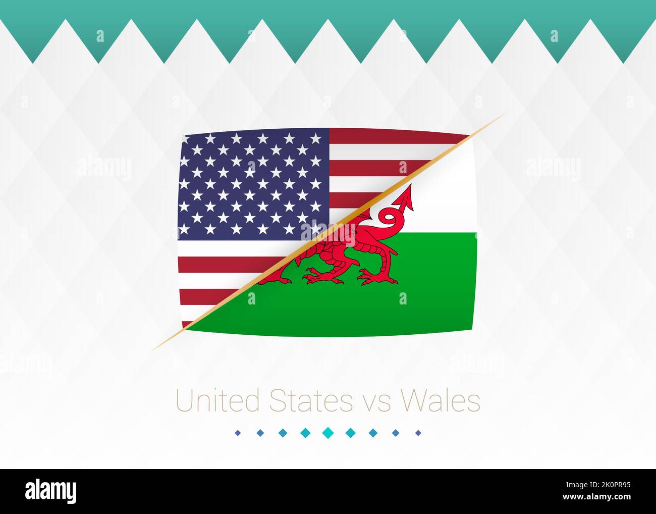 National football team United States vs Wales. Soccer 2022 match versus icon. Vector illustration. Stock Vector