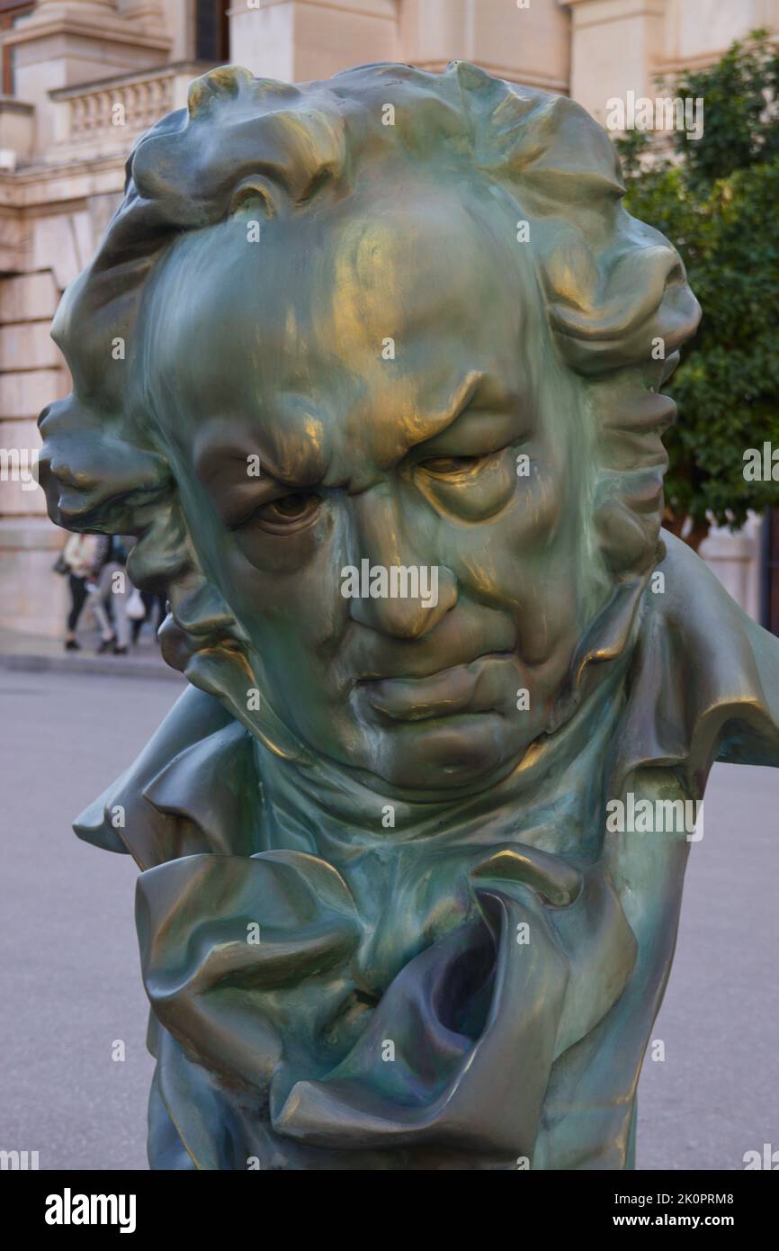 2022. Valencia, Spain. Close-up of the statue of Francisco de Goya made for the Spanish cinema festival held in Valencia(Spain) during 2022 Stock Photo