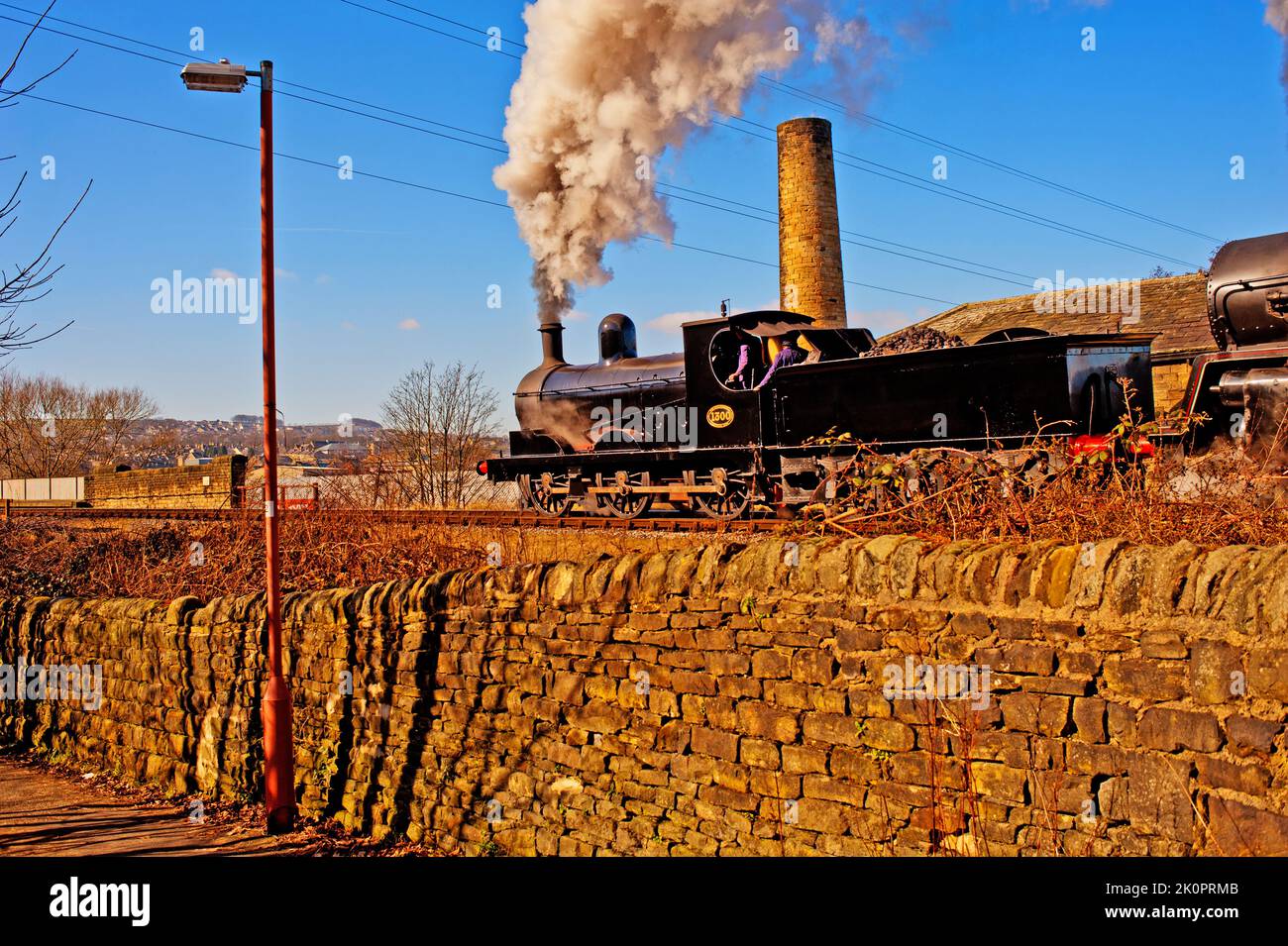 Lancashire and Yorkshire Locomotive departing Keighley on Keigh;ey and worth Valley Railway, Yorkshire, England Stock Photo