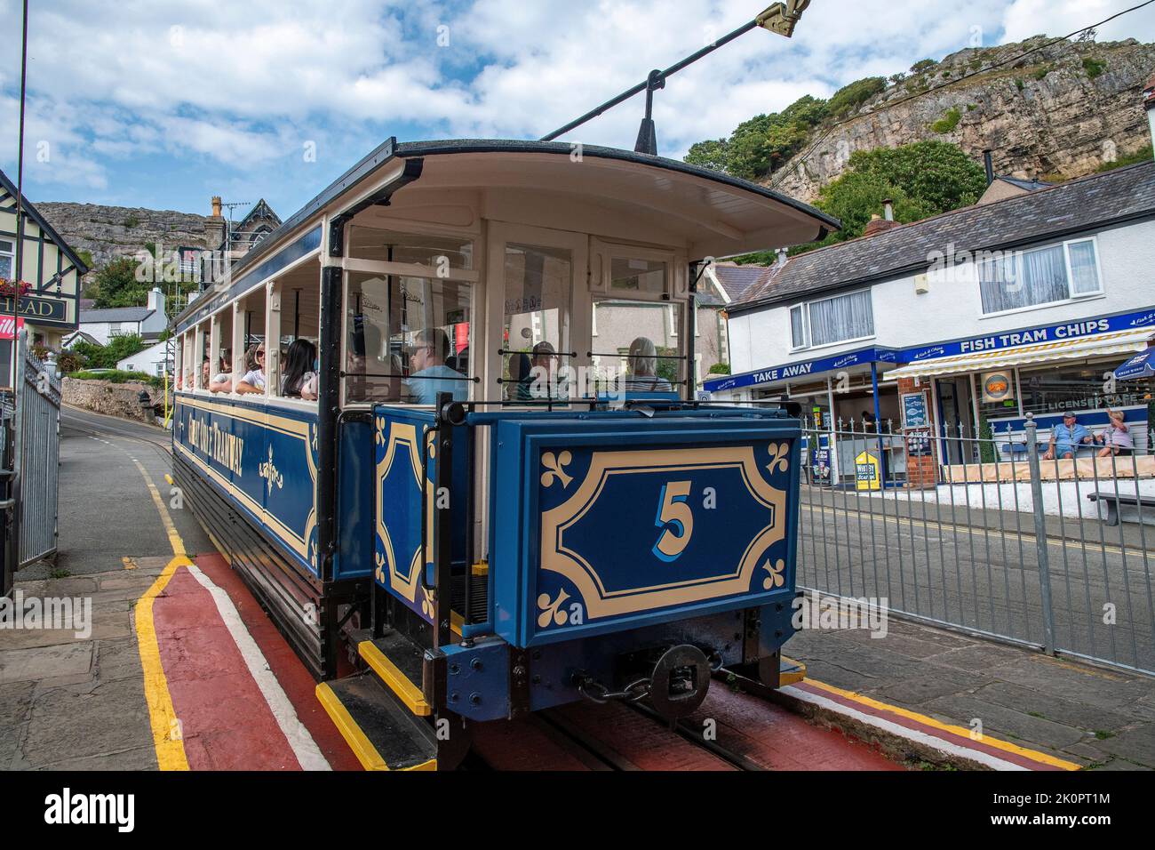 The Great Orme Tramway is a cable-hauled 3 ft 6 in gauge tramway in Llandudno in North Wales. Stock Photo