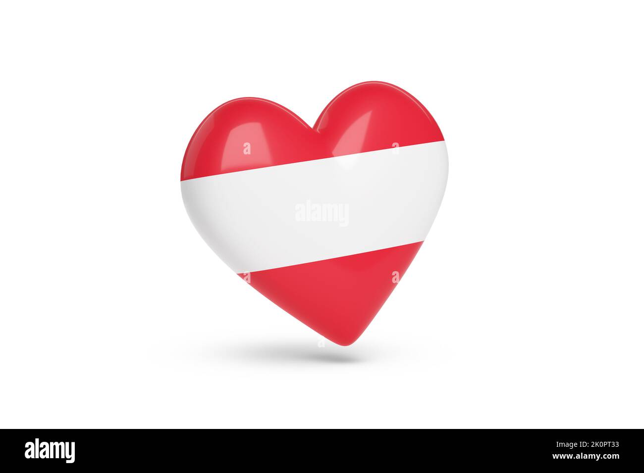 Heart with the colors of flag of Austria isolated on white background. 3d illustration. Stock Photo