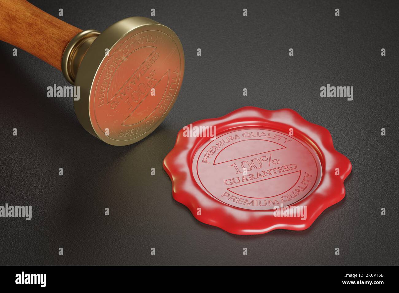 Close-up of sealing wax and a sealing wax wooden stamper. 3d illustration. Stock Photo