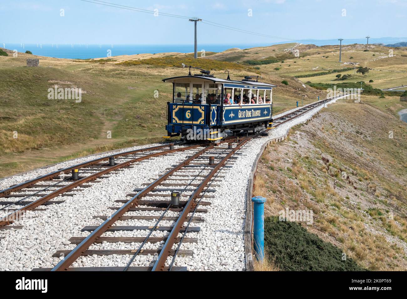 The Great Orme Tramway is a cable-hauled 3 ft 6 in gauge tramway in Llandudno in North Wales. Stock Photo