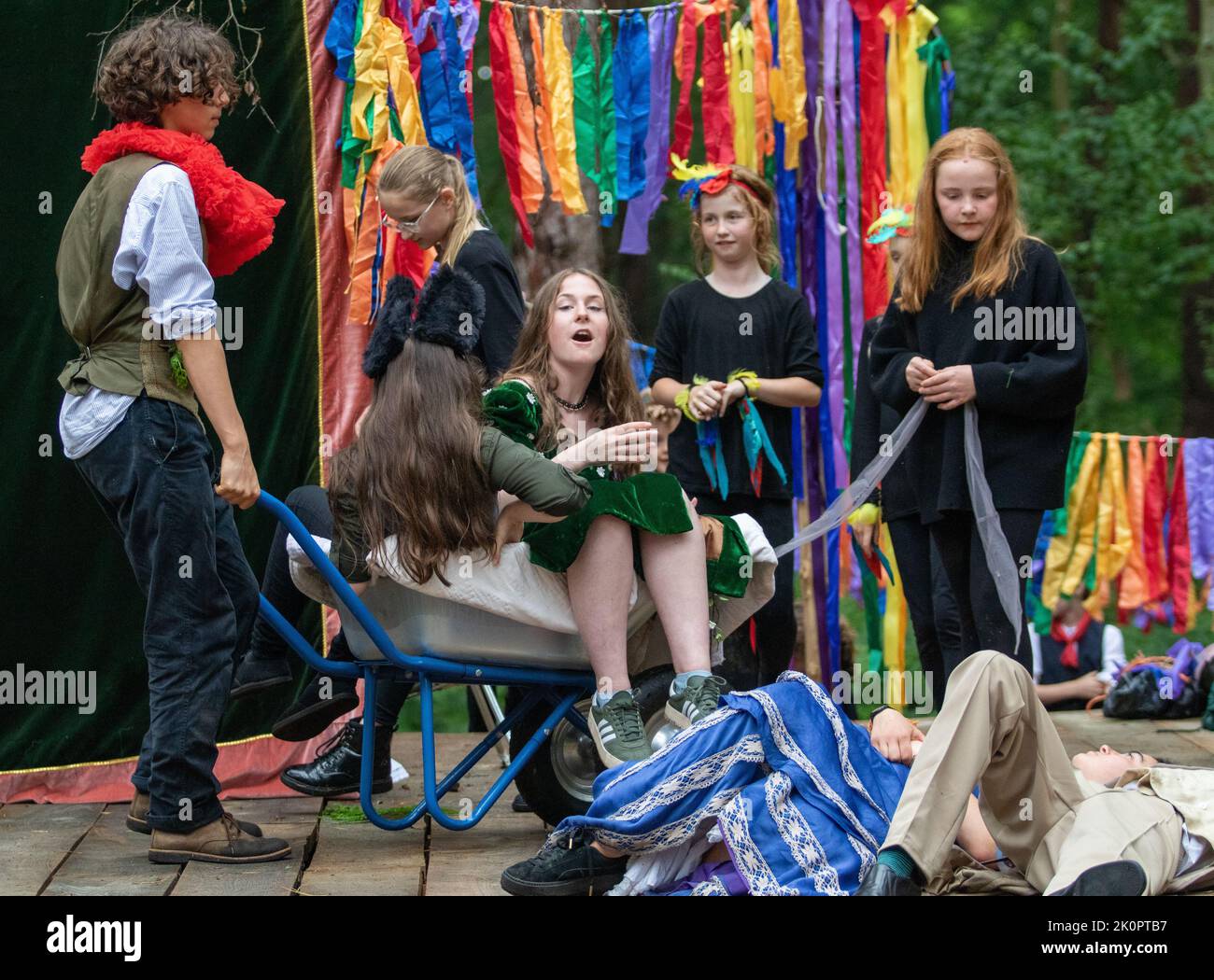 Dress rehearsal of A Mid-summer Night's Dream by young company Mini Mouth in the wonderful Thorington Outdoor Theatre. Stock Photo
