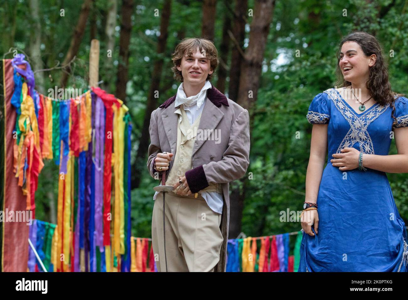 Dress rehearsal of A Mid-summer Night's Dream by young company Mini Mouth in the wonderful Thorington Outdoor Theatre. Stock Photo