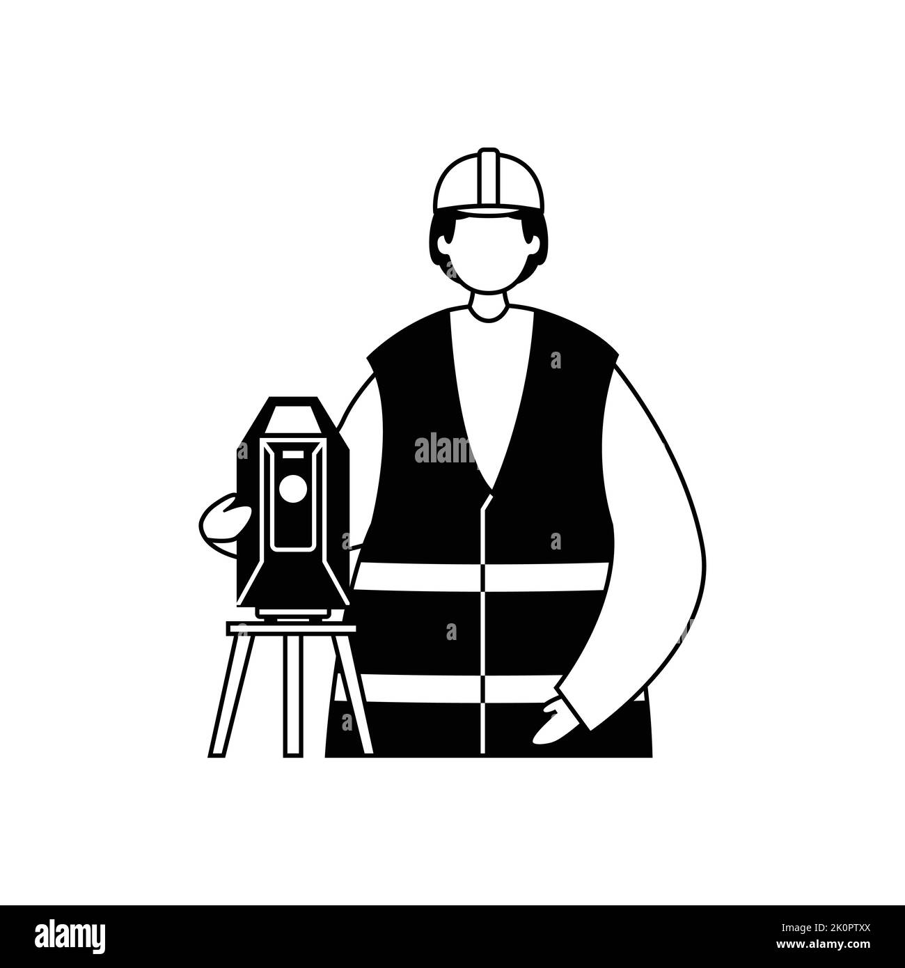 Vector illustration of a surveyor in uniform with a theodolite on a