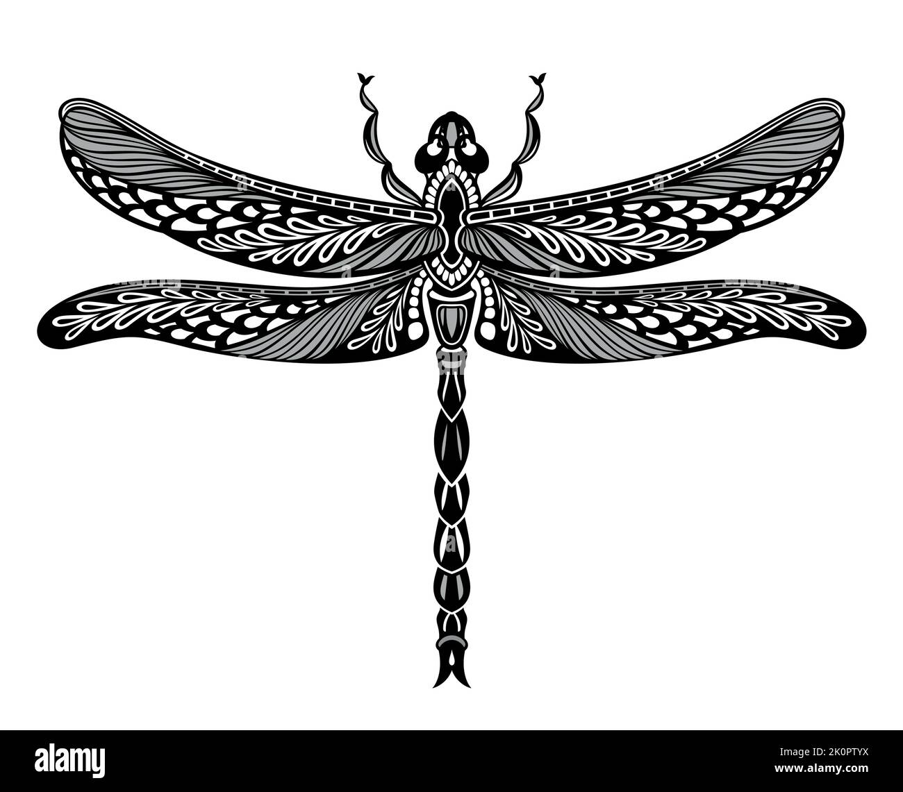 Decorative vector dragonfly on white background. Insect symbol Abstract de sign for mug,t shirt,phone case. Ideal for printing, posters, t-shirts, tex Stock Vector