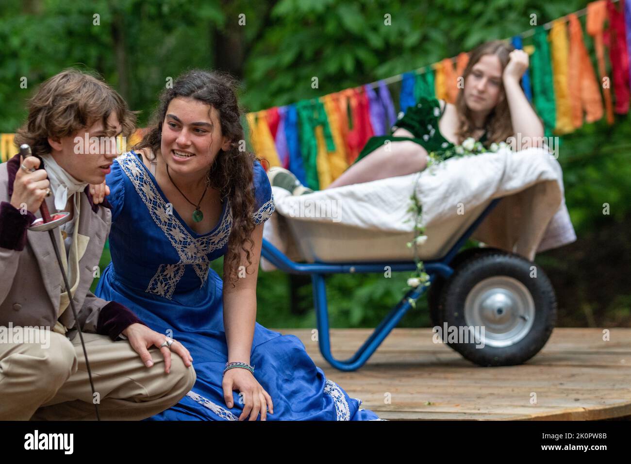 Dress rehearsal of A Mid-summer Night's Dream by young company Mini Mouth in the wonderful Thorington Outdoor Theatre. Stock Photo