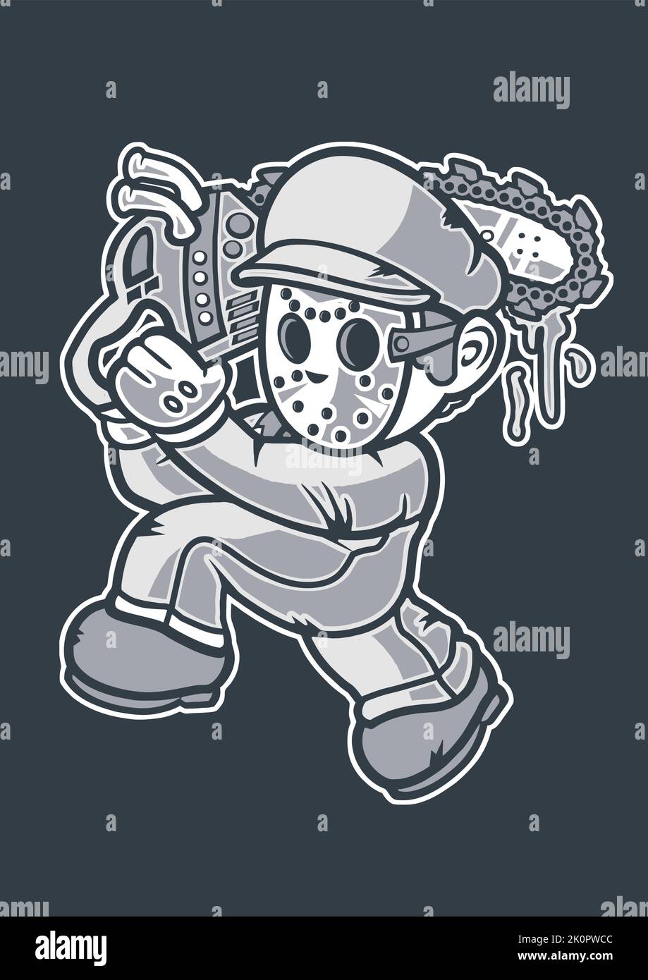 Chainsaw killer cartoon character. Perfect as a sticker Stock Vector
