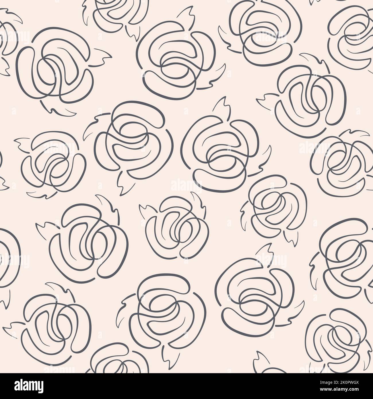 Vector flower linear seamless background, roses and leaves Stock Vector