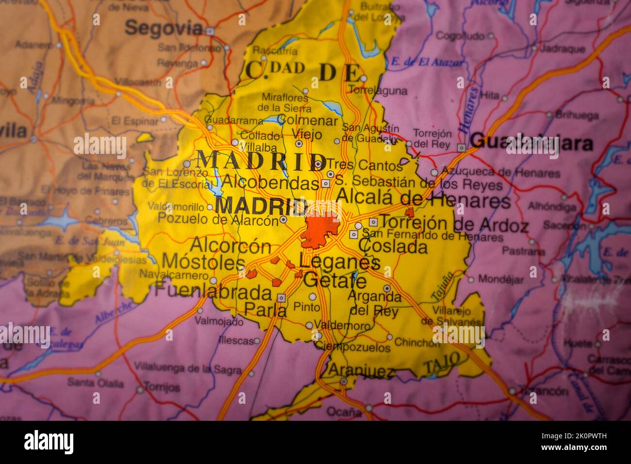 Madrid marked on a map of Spain Stock Photo - Alamy