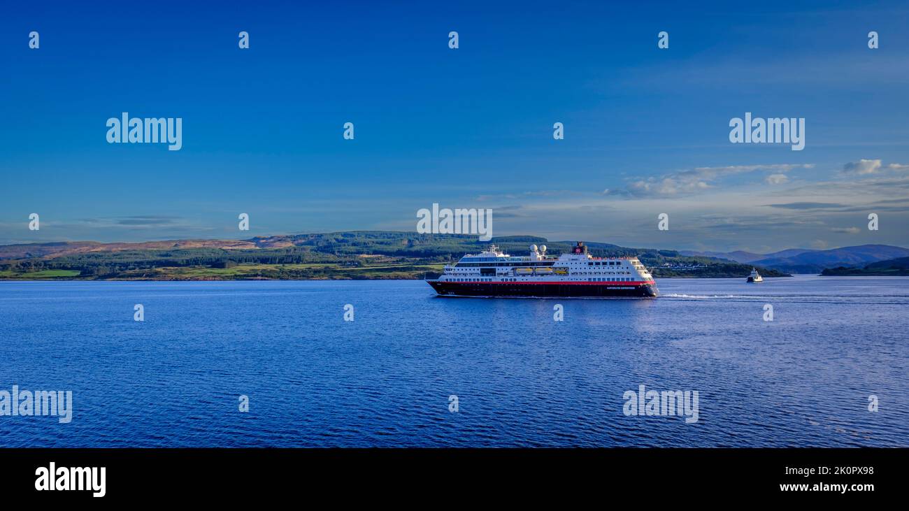 Hurtigruten Expeditions vessel 'Maud' in the Sound of Mull off the Scottish mainland Stock Photo