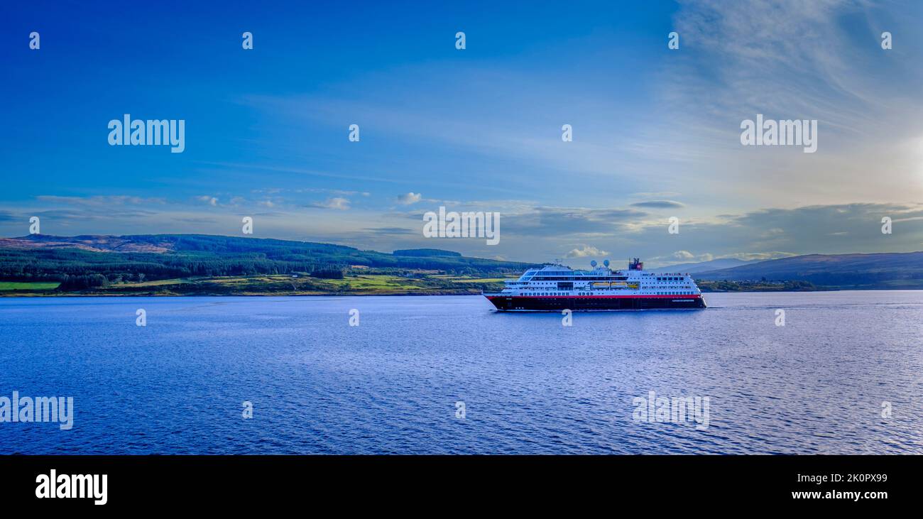 Hurtigruten Expeditions vessel 'Maud' in the Sound of Mull off the Scottish mainland Stock Photo
