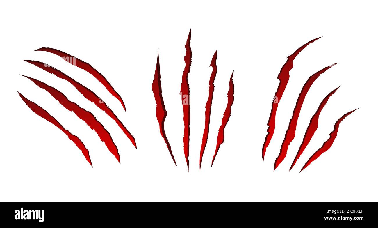 Red claw marks. Bloody scratches on surface left by creepy monster Stock Vector