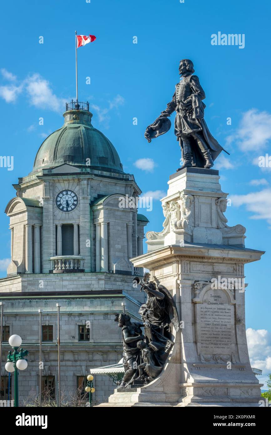 The statue of Champlain in the Upper town of Old Quebec, Canada Stock Photo