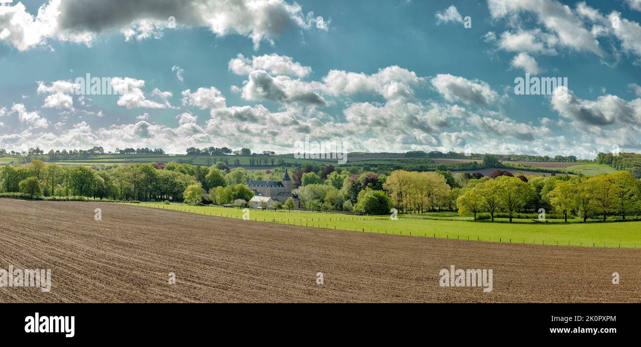 Neubourg castle, Gulpen,  Limburg, Netherlands, landscape, field, meadow, trees, spring, mountains, hills,  *** Local Caption *** Netherlands Stock Photo