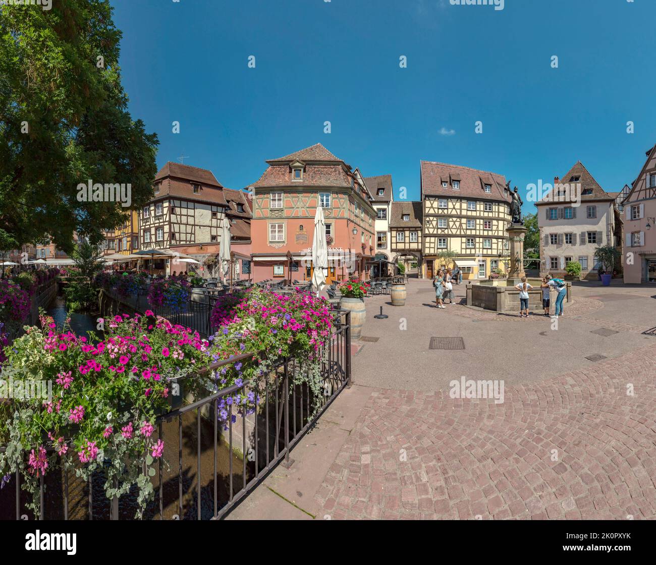 Fountain at the Place de l'Ancienne Douane, Colmar,  , France, city, village, flowers, summer, people,  *** Local Caption *** France Stock Photo