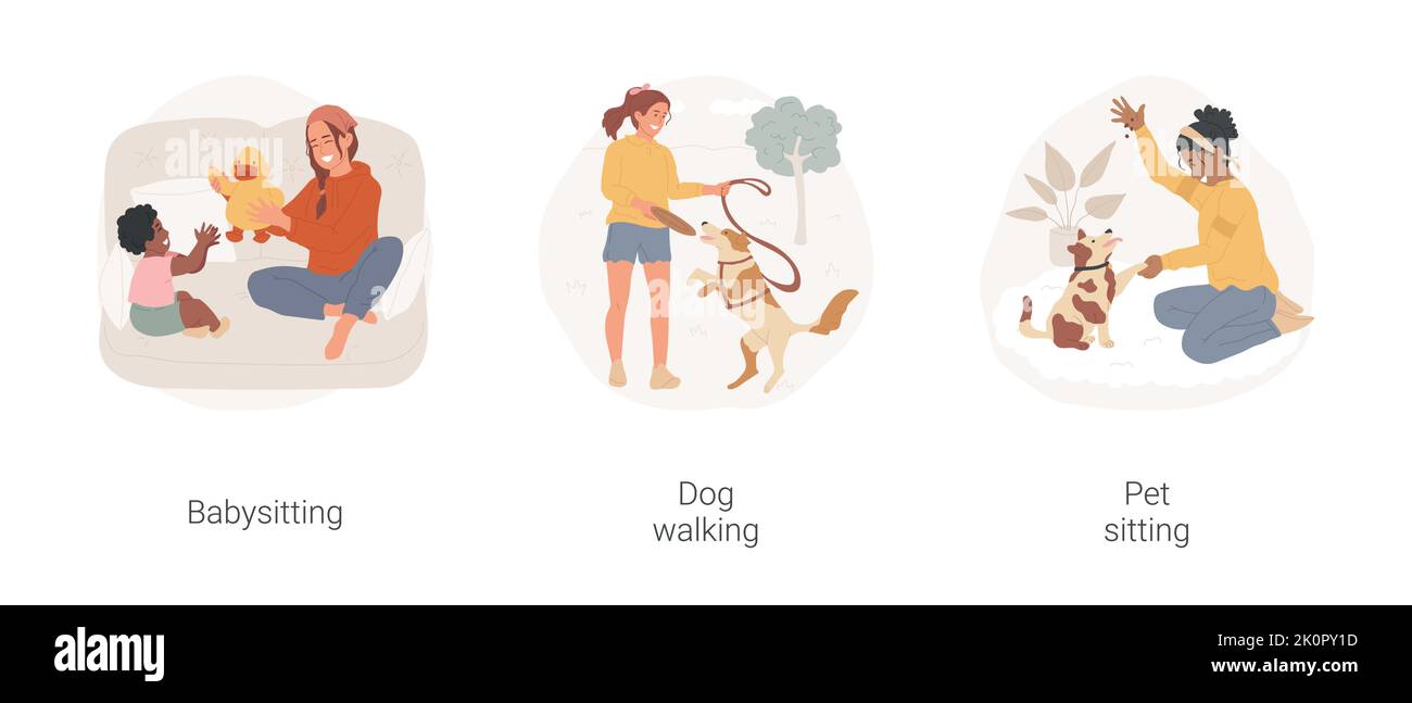 Summer job isolated cartoon vector illustration set. Teenager first job