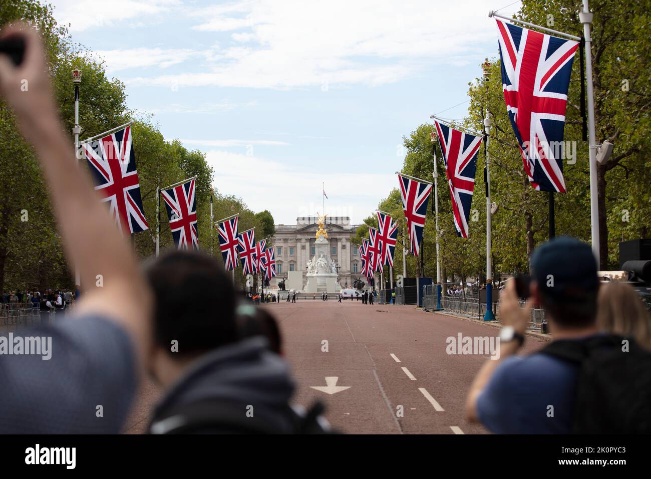 LONDON, UK - September 2022: View down The Mall towards Buckingham Palace after the death of Queen Elizabeth II Stock Photo