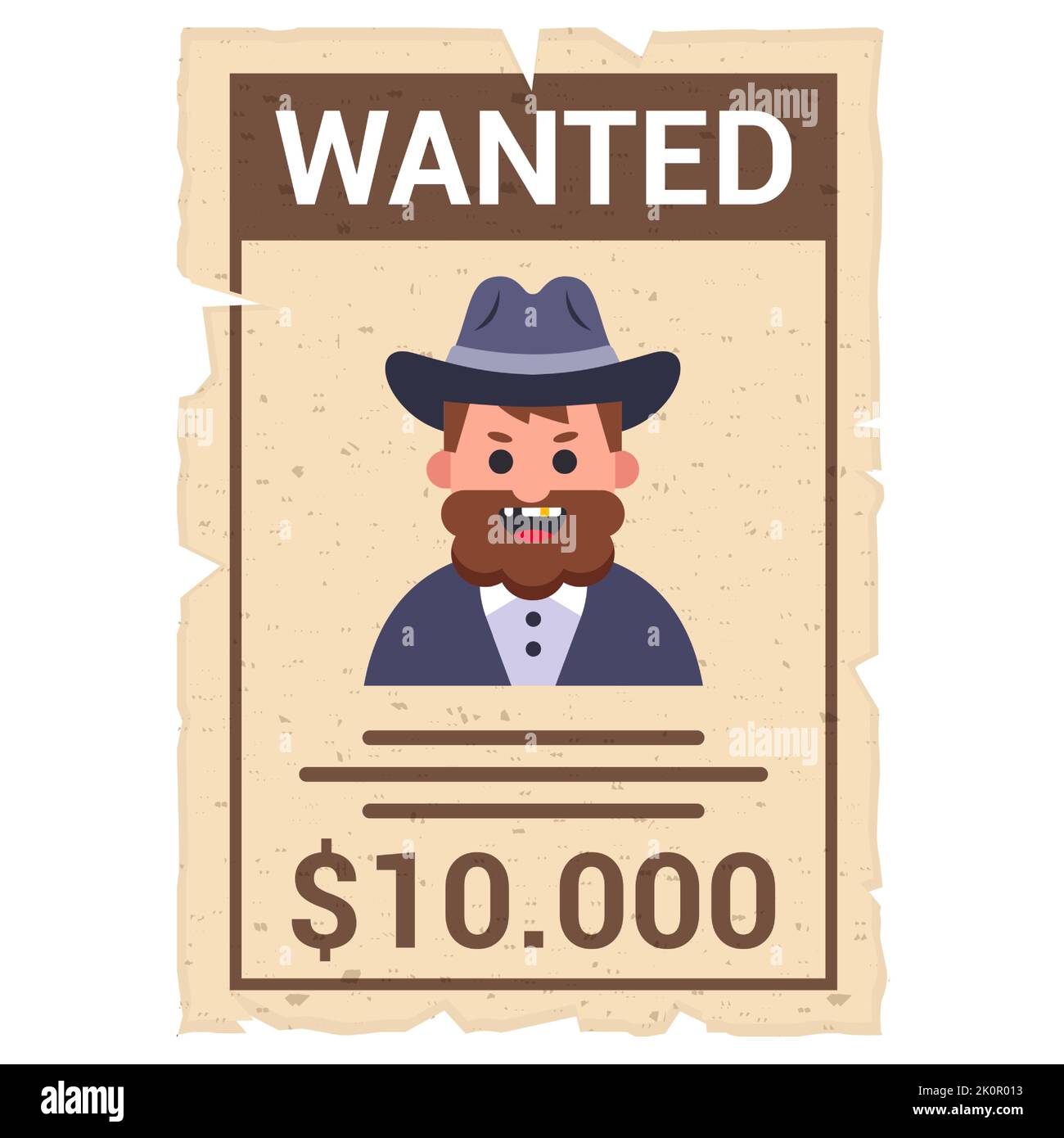 old wild west poster. looking for a criminal. old cowboy in a hat. flat vector illustration. Stock Vector