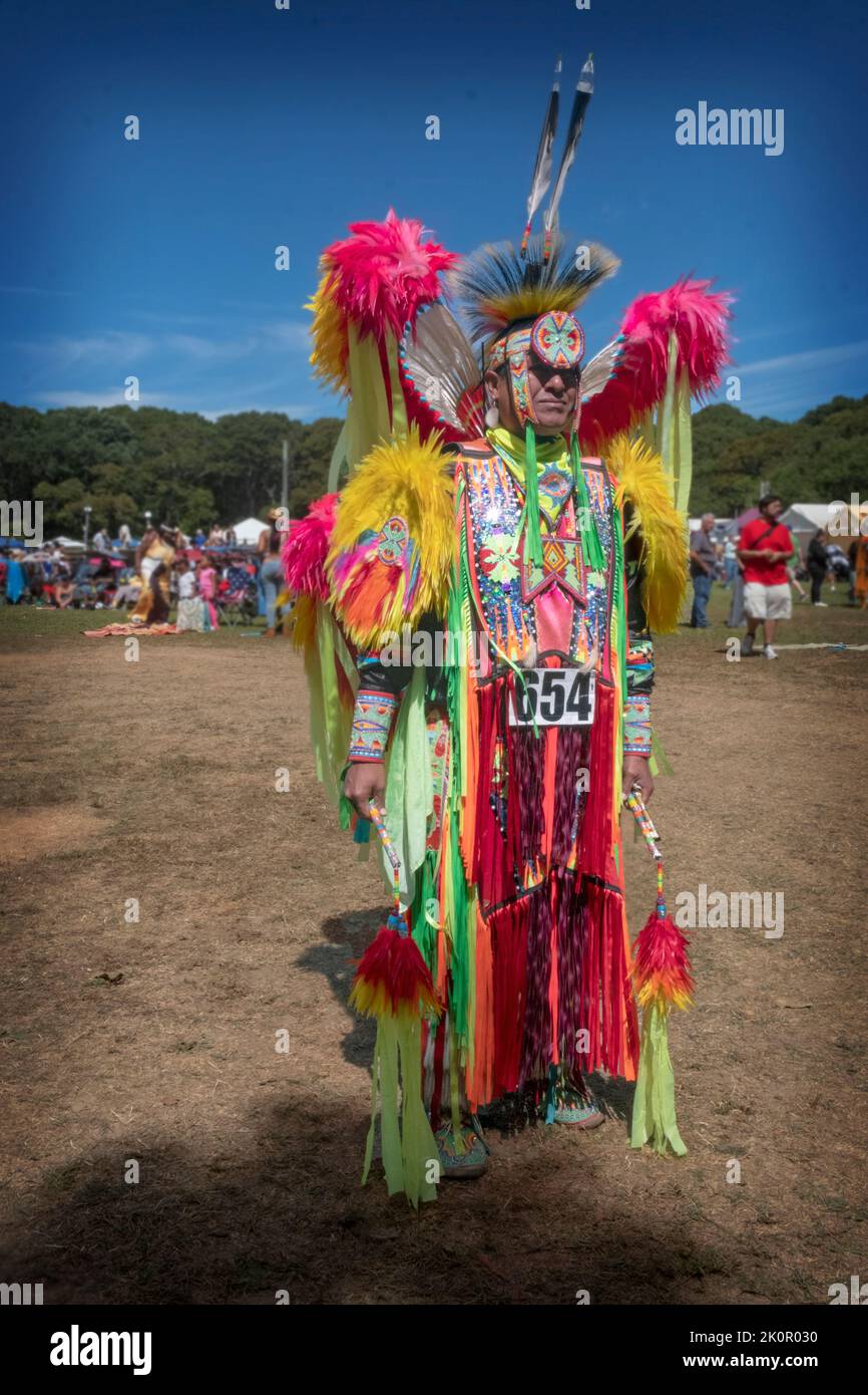 Portrait of a Sac and Fox Nation Native American at the 2022 Shinnecock Powwow in Southampton, Long Island, New York. Stock Photo