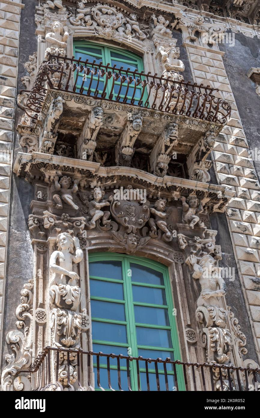The Baroque facade of the former Monastery of San Nicolò l’Arena, Catania, Sicily. It now holds the Department of Humanities of the University Stock Photo