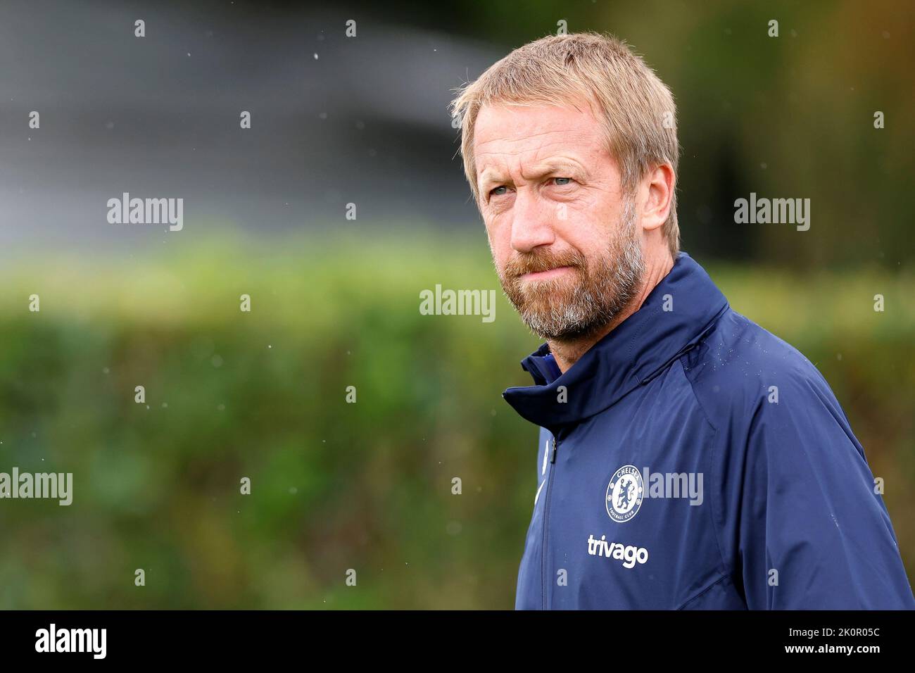 Chelsea manager Graham Potter during a training session at Cobham