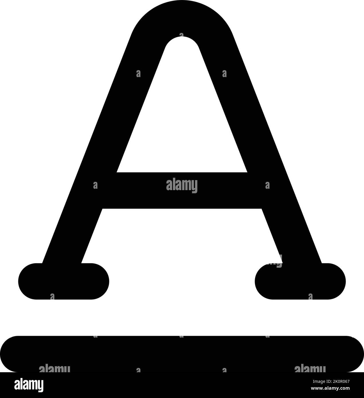 A black underlined capital letter A icon on white background Stock