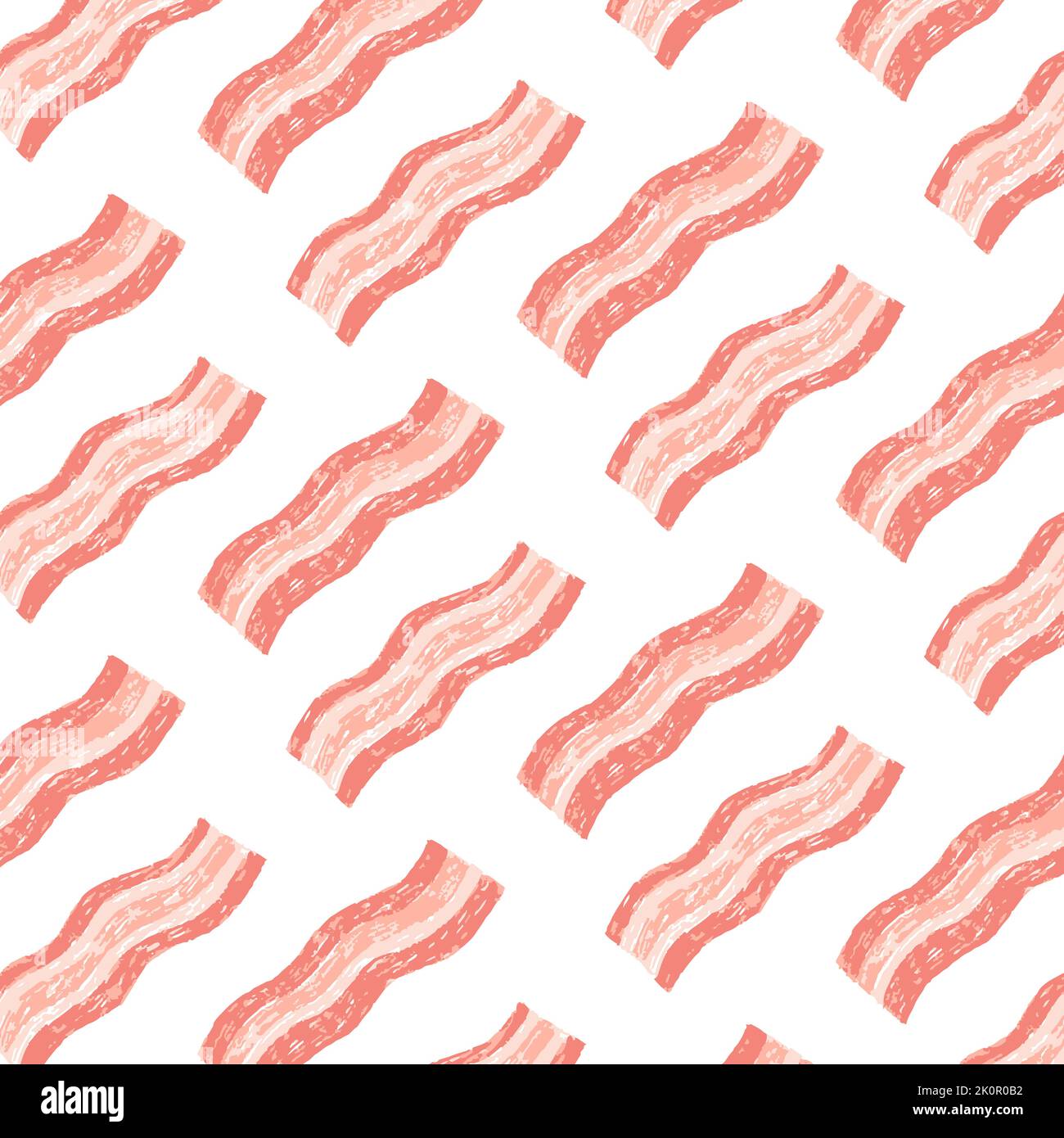Hand drawn illustration of bacon strips pattern on white background