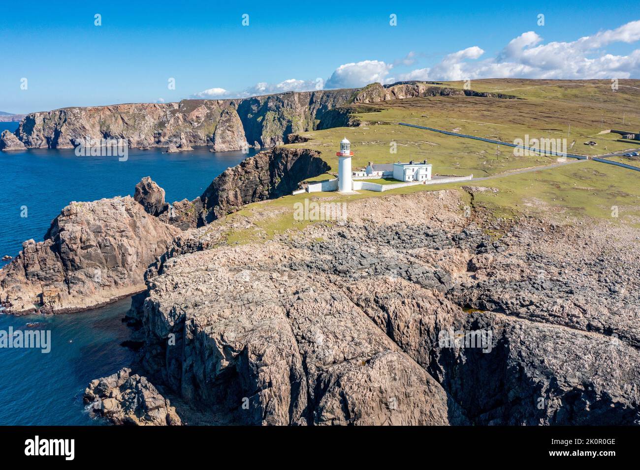 Aerial view of the lighthouse on the island of Arranmore in County Donegal, Ireland. Stock Photo