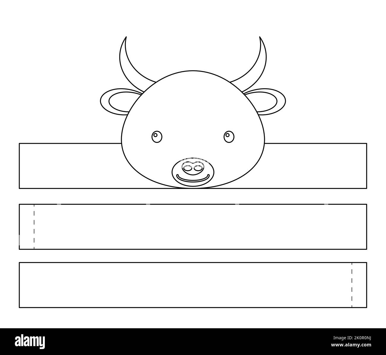 Printable bull paper crown. Diy cut party ribbon template for birthday