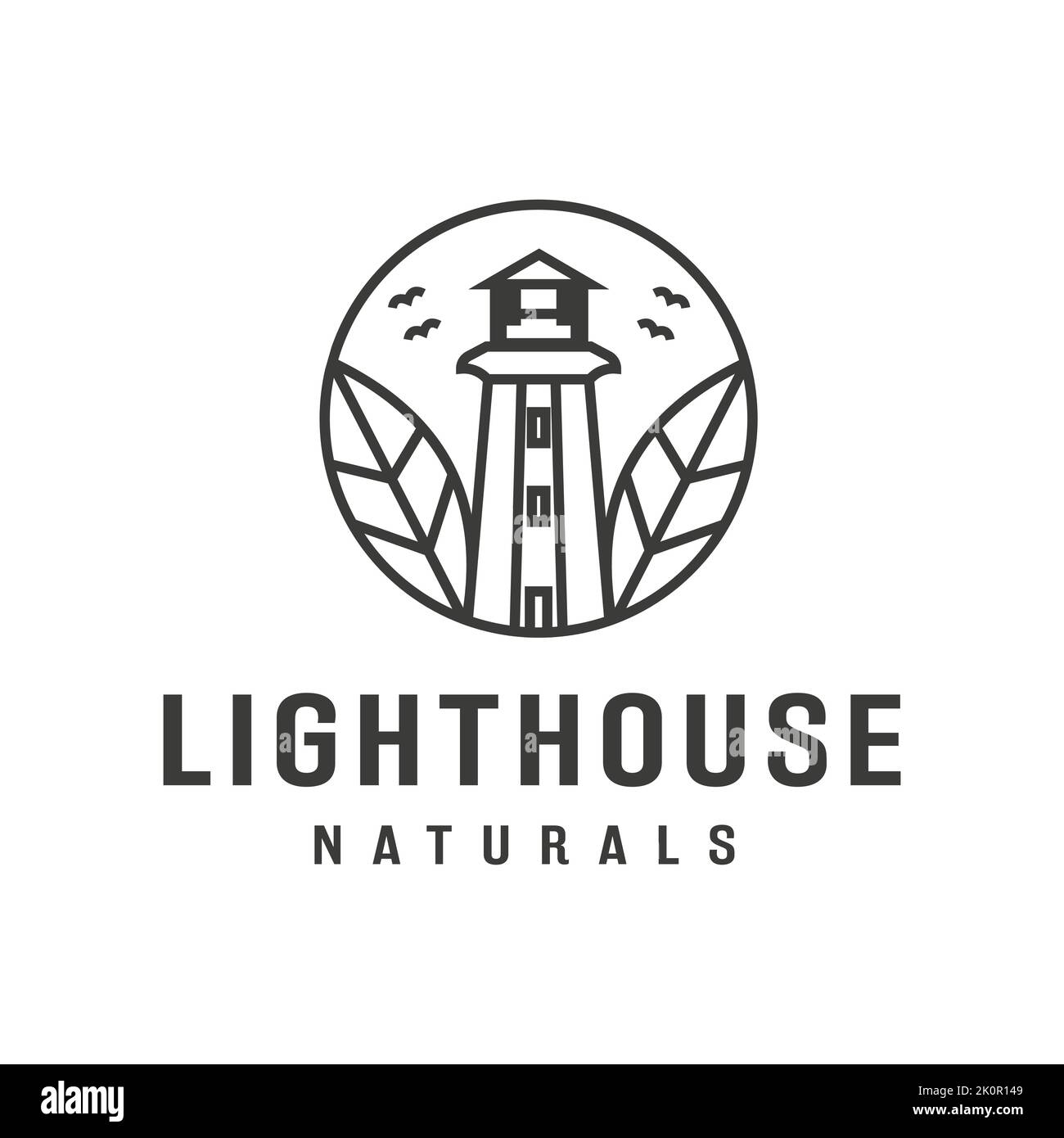 Naturals two leaf Lighthouse illustration design logo, vector, icon, symbol, garage, template Stock Vector