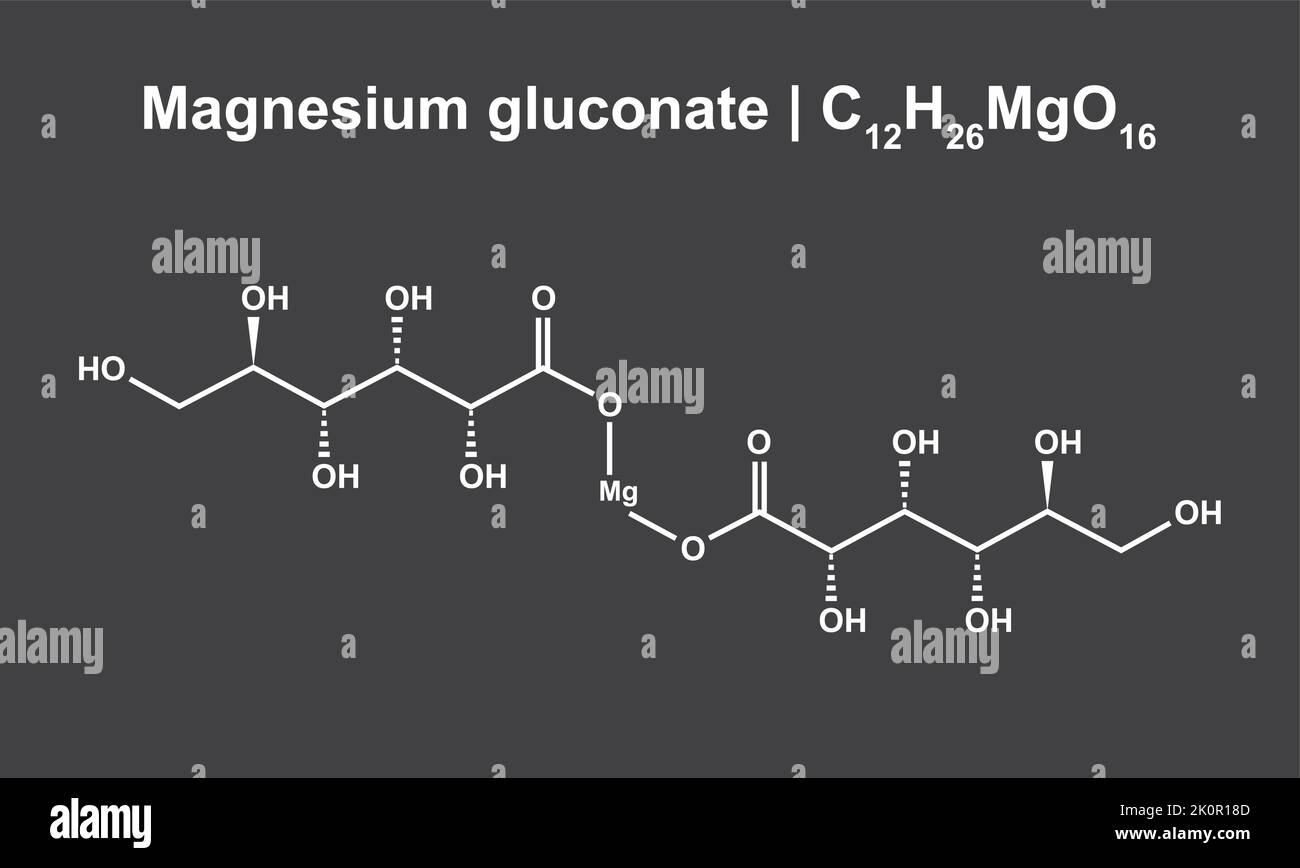 Magnesium gluconate (C12H26MgO16) Chemical Structure. Vector