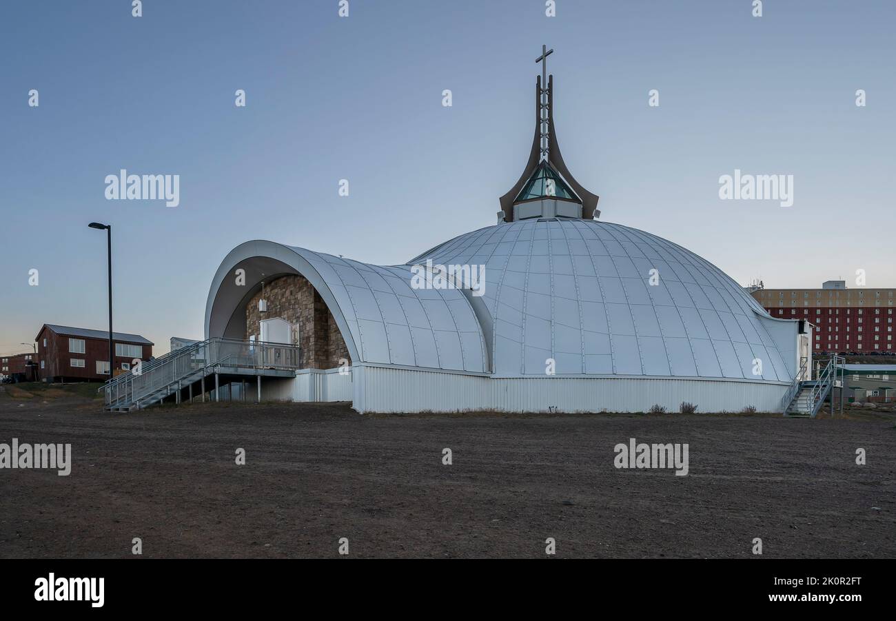 Sunrise on the igloo shaped St. Jude’s Anglican Cathedral in Iqaluit