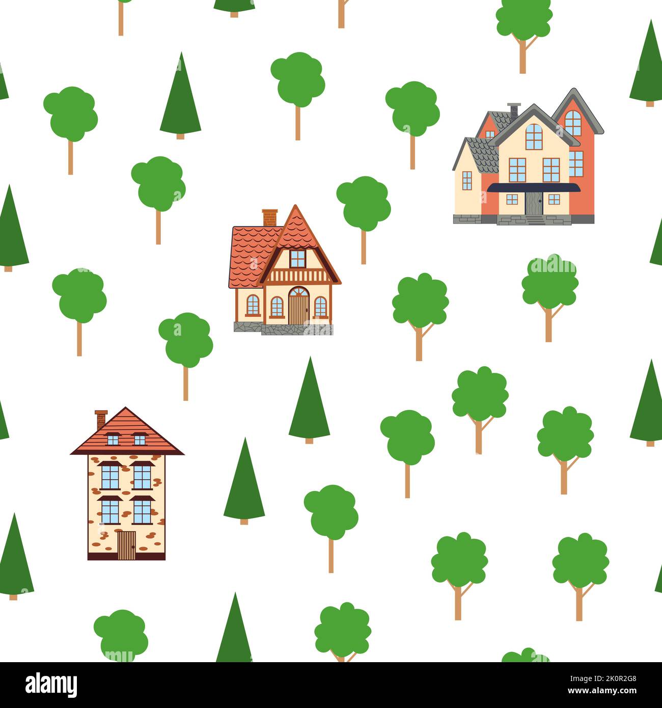 Seamless pattern of different colorful houses. Pattern seamless kids