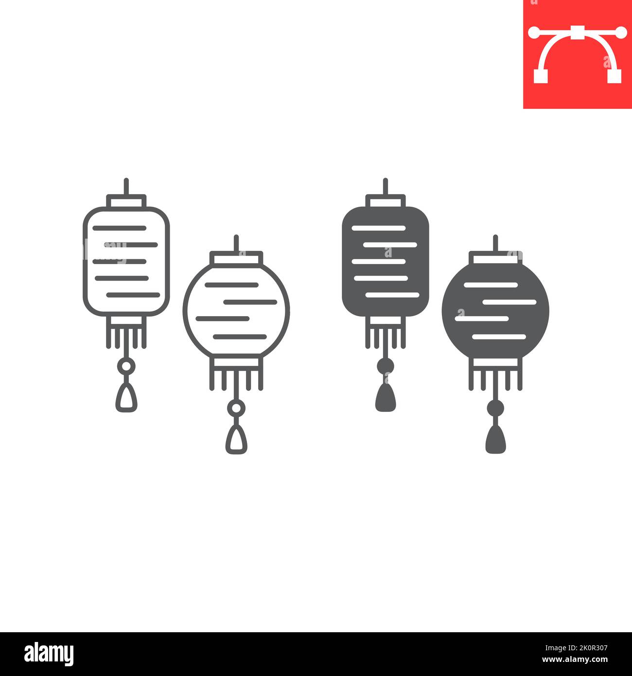 Chinese lantern line and glyph icon, festival and decoration, petard vector icon, vector graphics, editable stroke outline sign, eps 10. Stock Vector