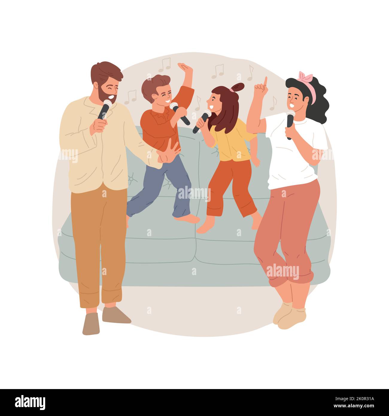 Karaoke night isolated cartoon vector illustration. Family night